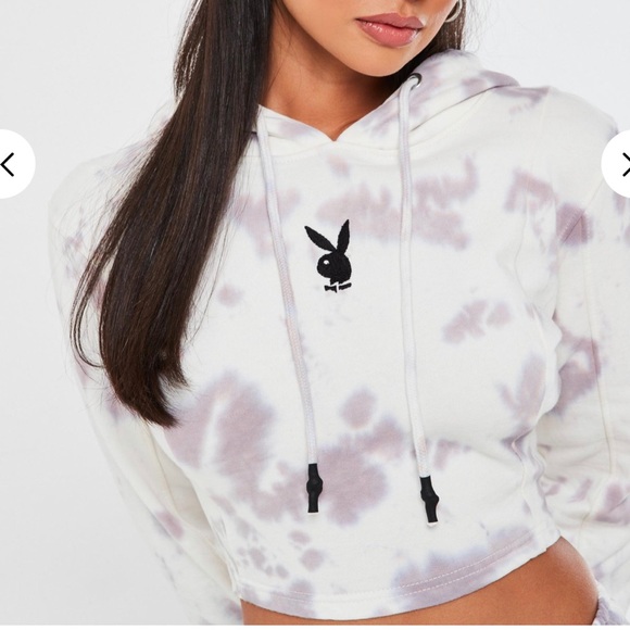 🔄 Playboy Grey Tie Dye Cropped Hoodie - Picture 2 of 7